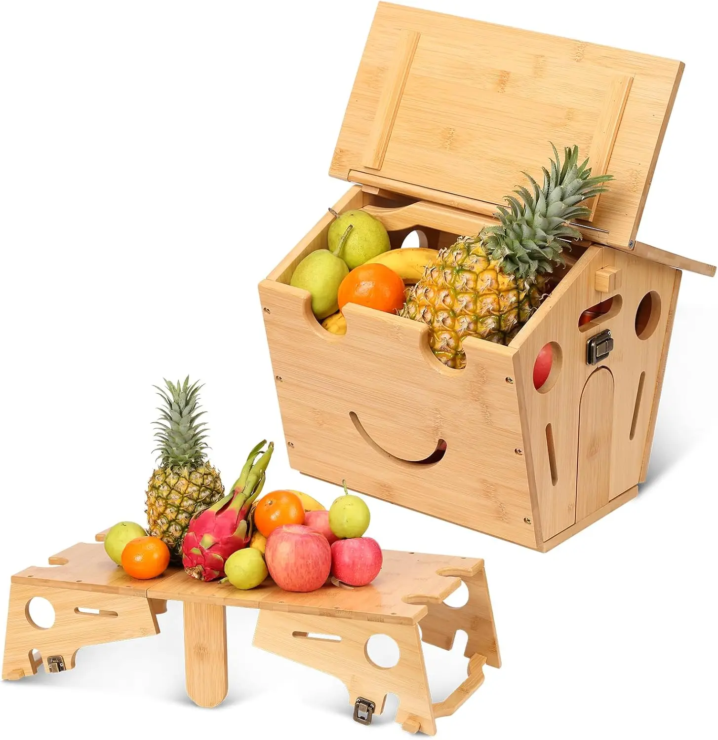 Bamboo Fruit Basket Versatile Kitchen Storage Rack That Can Be Transformed for Countertop or Floor Table Use