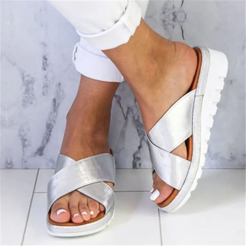 Womens Comfy Flat shoes Sandals Shoes Slipper PU LEATHER Bunion Corrector 