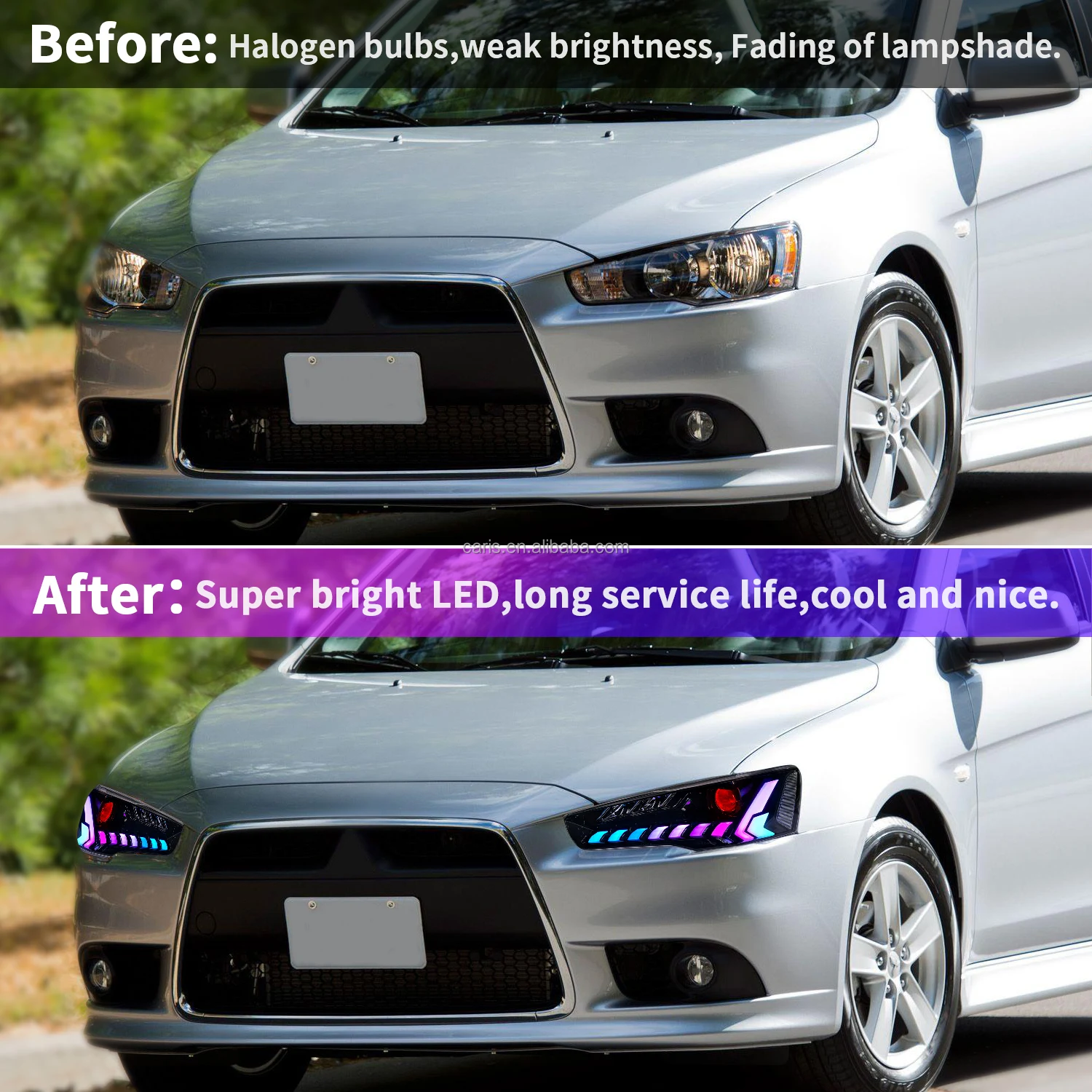Lámpara RGB de nuevo diseño arcaico con faros de señal de giro secuencial para Mitsubishi Lancer ex Evo 2008-2017 lámpara delantera