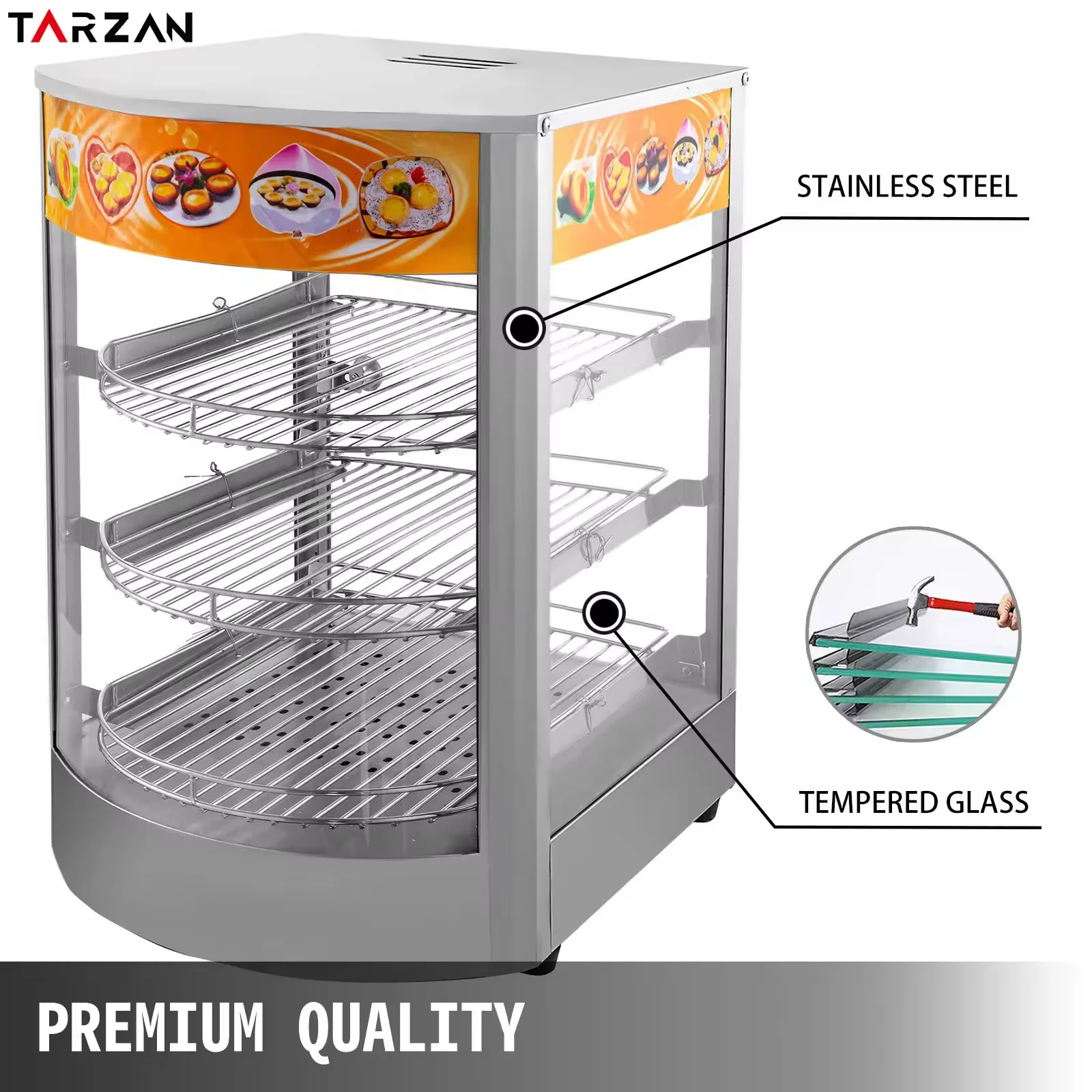 Restaurant commercial food display warmer electric stainless steel hot cabinet warming showcase 3 layers manufacture