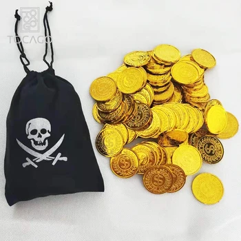 Halloween Party Supplies Pirate Party Kids Favor Pirate Drawstring Bags with Gold Coins