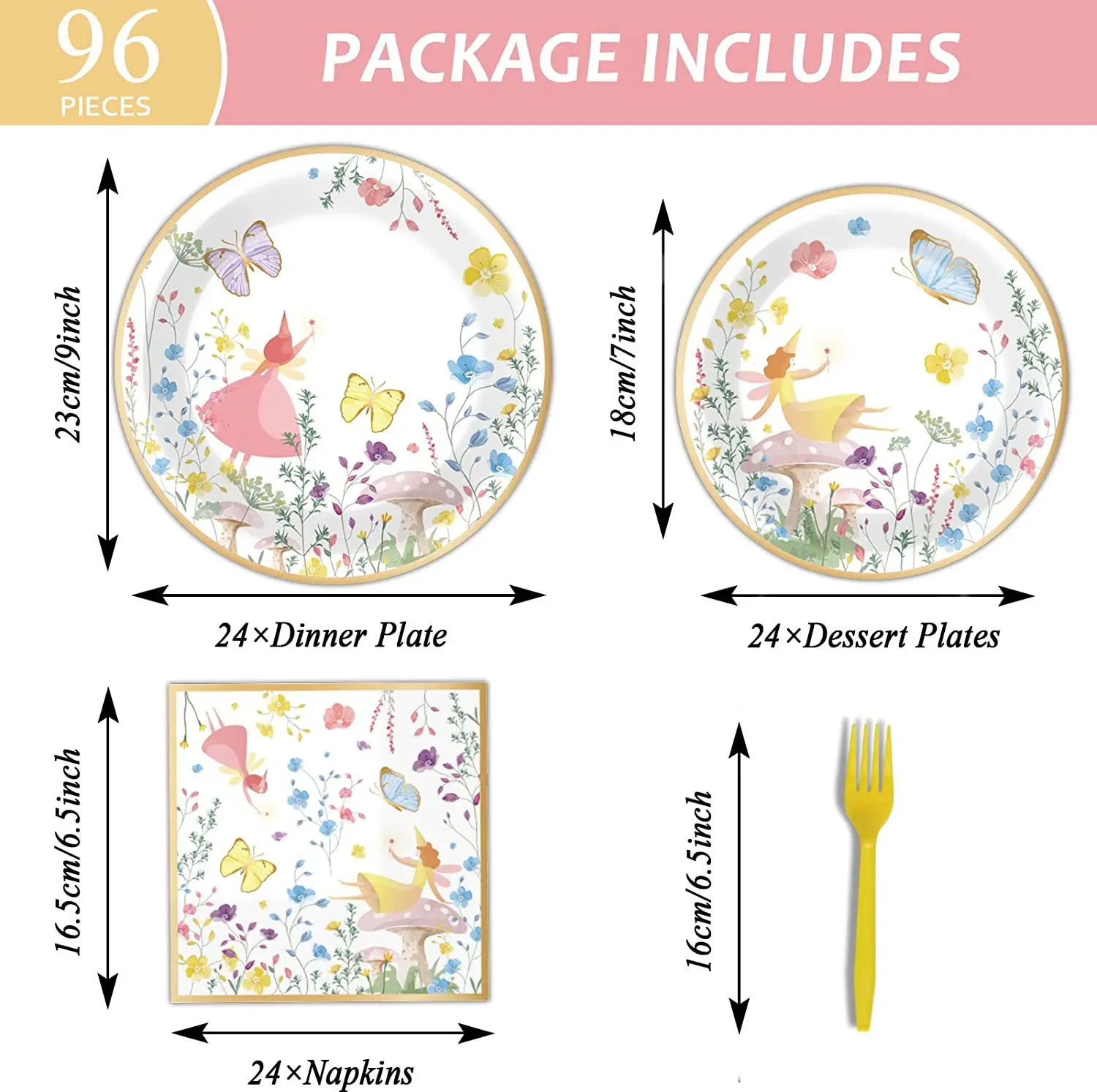 96pcs Talking Party Tableware Set Truly Fairy Theme Birthday Party Table Decoration Supplies Paper Plate Napkin Fork 24 Guests