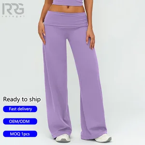 Roregal Women's Brushed Fold-Over Waistband Wide-Leg Sweatpants Outdoor Running Slimming Loose Sport Pant