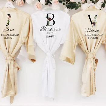 Personalised Custom Name Satin Robe Pajamas Wedding Bridesmaid Gifts Bridal Party Robes Wedding Satin Dressing Gown