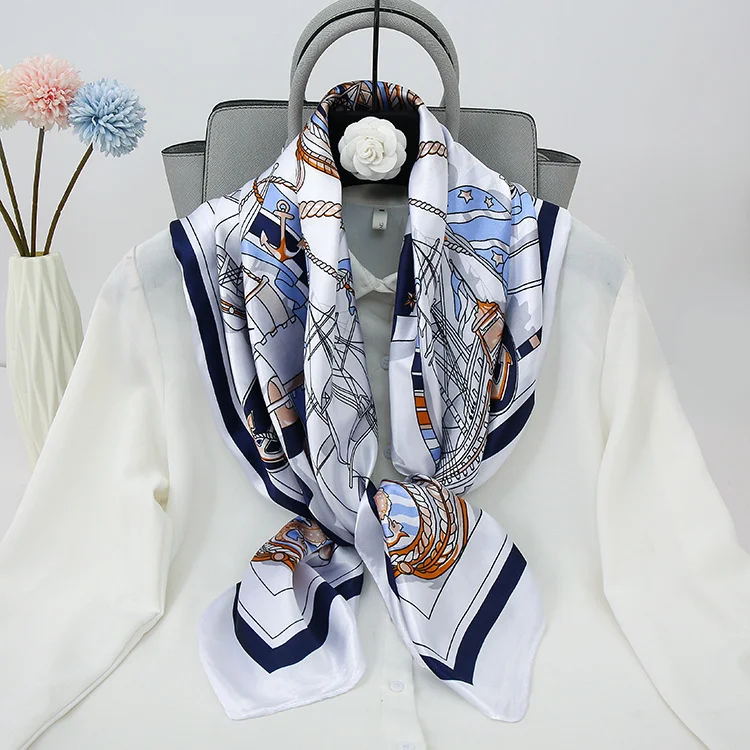 90*90CM Custom Logo silk big square scarf hot style satin print ladies silk scarf AliExpre new wild scarf women