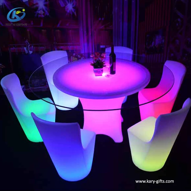 Rgb светлый ресторанный светодиодный стол и барный стул