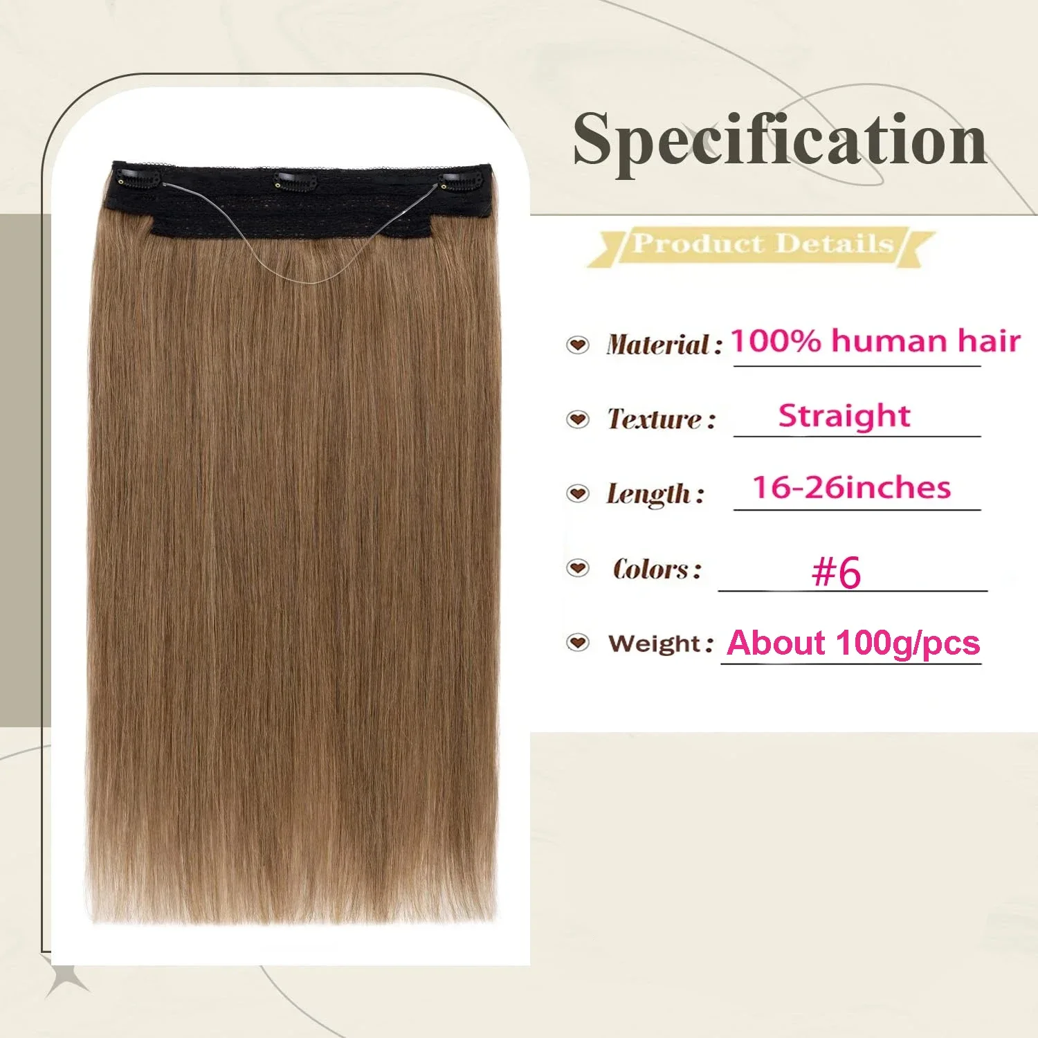 Straight Human Hair Extensions Layered Fish Hair 16-26inch Real Human Hair with Transparent Line Hair Extensions For Women #6_voghion.com