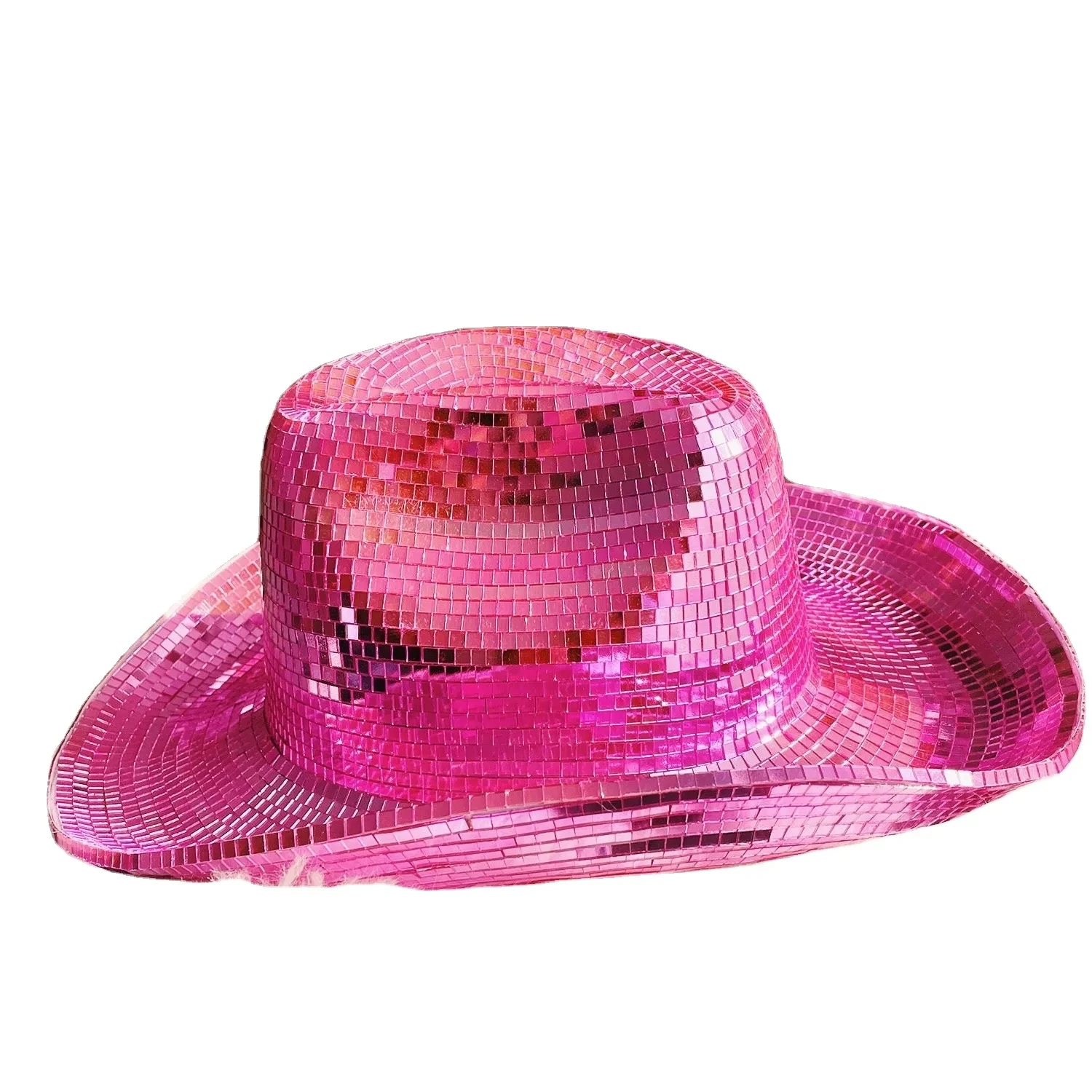 Pink mirrored Disco embellished Cowboy Hat Pink Cowboy Hat, Bridal Shower Hat, Cowboy Wedding, Disco  main image 3