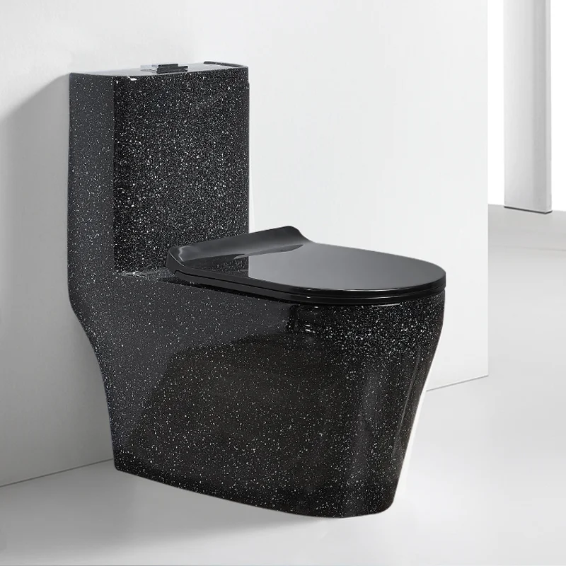Luxury Design Glossy Glaze Toilet Ceramic Black and Gold Wc One Pc Toilet