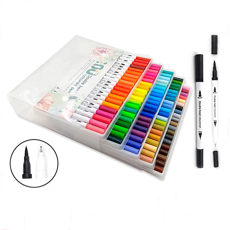 100 цветов микронные ручки акварельные двойные кисти набор художественных маркеров для рисования