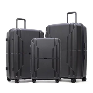Factory Custom PP Material Luggage 360 Degree Silent Wheel Travel Suitcase With TSA Lock Black Luggage Case With Soft Handle