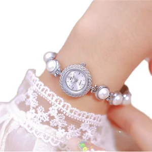 SKMEI 1983 Ladies Vintage Fashion Business Charm Quartz Wristwatch Luxury Pearl Bracelet Band Glass Pointer Stainless Steel