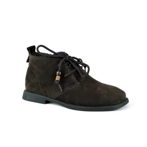 Women's Dark Brown Suede Square Toe Zip Chukka Boots-Decorative Lace-Up Flat Heel Casual Daily Footwear 2026 Autumn