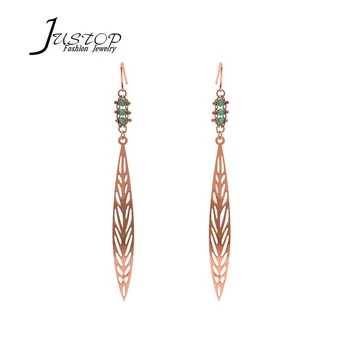 2020 Fashion Jewellery Wholesale Long Dangle Earring Leaf Shape Crystal Rose Gold Plated Drop Earrings
