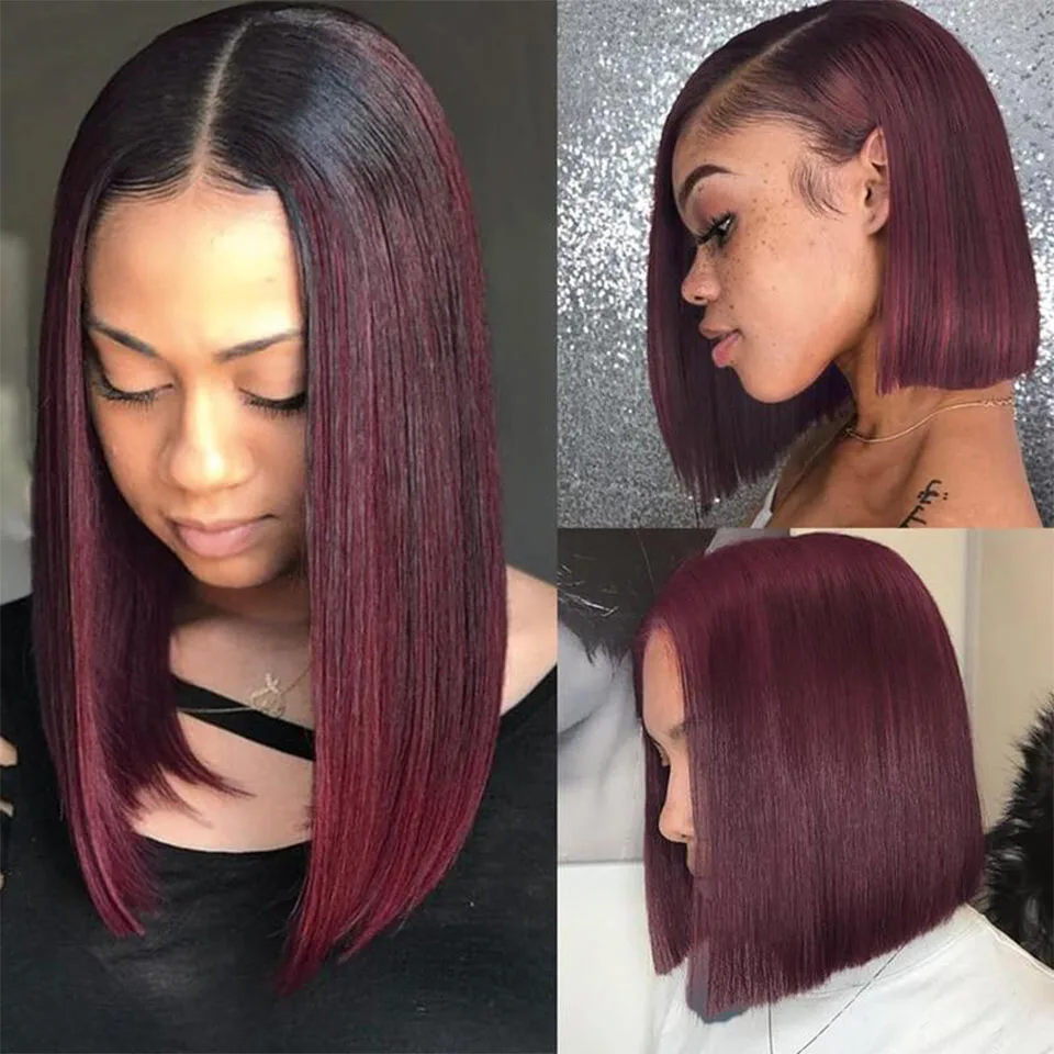 Custom 13*4 99j Bob Wig - Raw Brazilian Human Hair Lace Frontal display picture 1