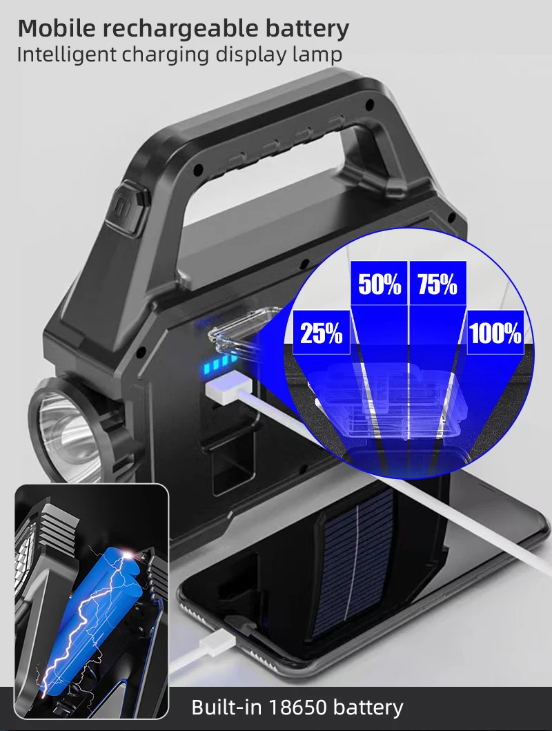 Solar Charging LED COB Rechargeable Multi-function Camping Light Flashlight Emergency Work Search Light With Powered Bank factory