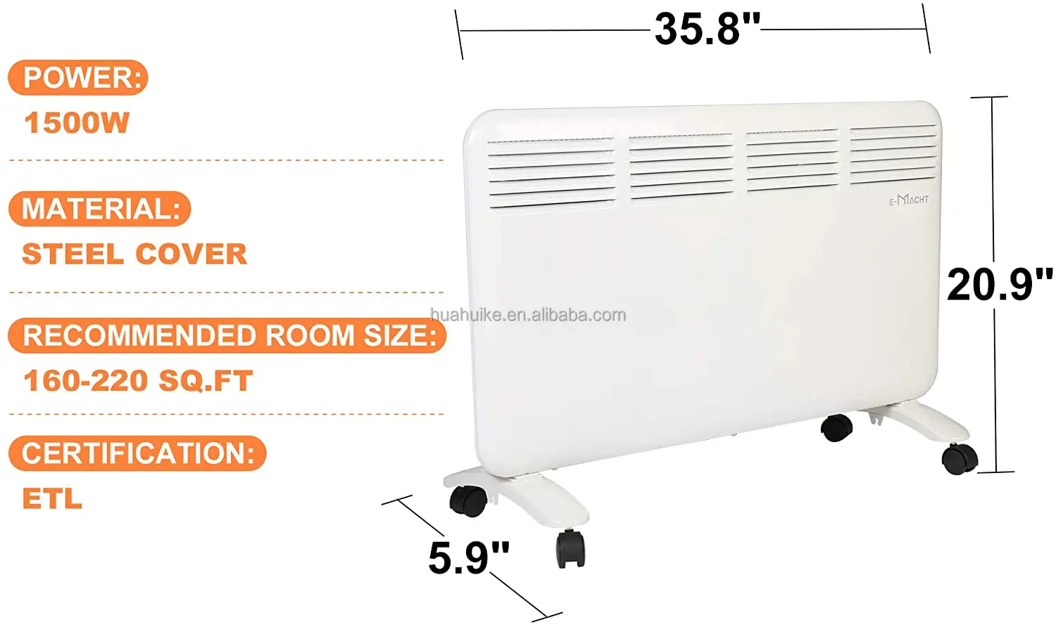 Convection Heater Fan 2000w Freestanding Or Wall Mounting Heater Overheat Protection Electric