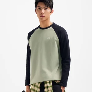 PELLIOT Outdoor Unisex Casual Long Sleeve T-Shirt Mountain Series 100% Cotton Jersey Crew Neck Top Color Block Raglan Base