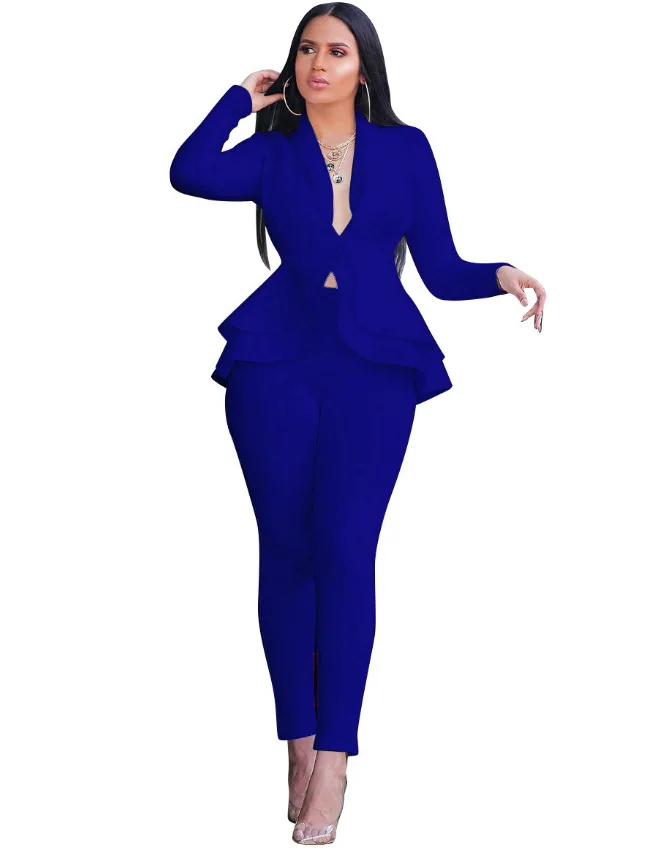 Good Goods Cheapest Shipping Quality Designer Two Pieces Peplum Style Pant Sets Women Suits Office Ladies Blazer Suits for Women