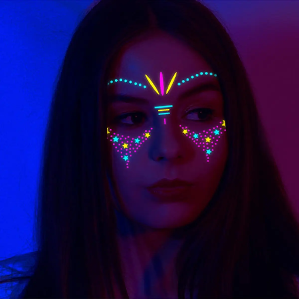 Светящаяся в темноте татуировочная наклейка для лица Временная переводная татуировка Водонепроницаемая маска неоновая татуировок женщин и мужчин детей 2019