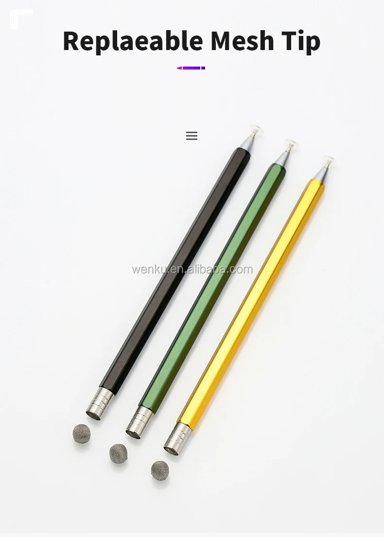 2 1 Custom Logo Metal Stylus Pen Rotatory Fabric Tip Disc Hexagonal Pencil Holder Touch Pen Disc Tip Customizable Stylus Pencil