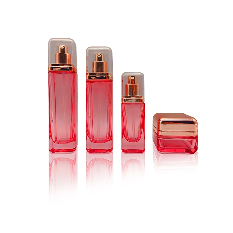 OEM Cosmetics Glass Set and Jars Containers Packaging Black Frosted Cosmetic Bottles pink