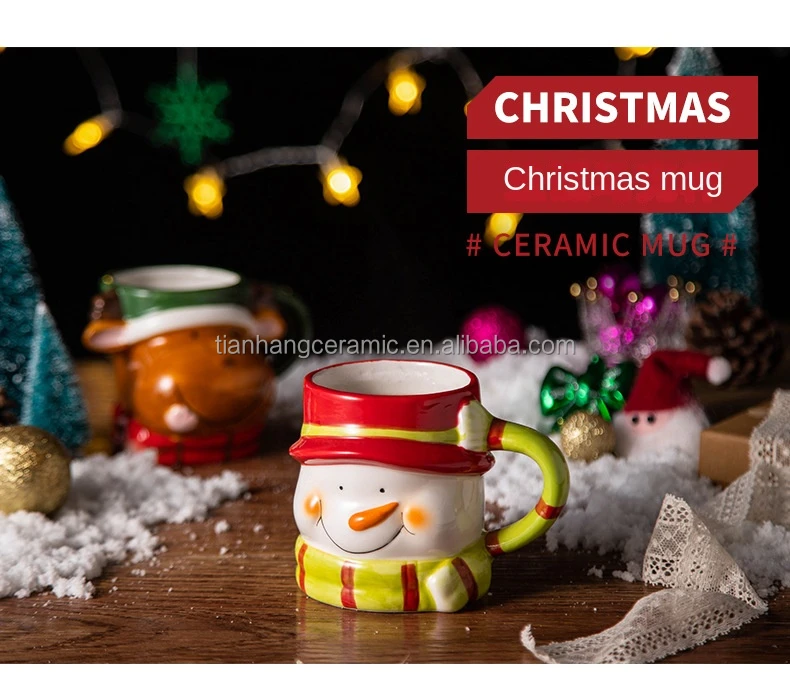 Sublimation custom logo print 14oz Father Christmas cartoon white coffee cups ceramic mug with handle .jpg