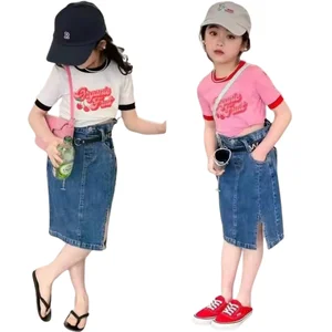 2026 Hot Sale Summer Children Clothes Sets Fashion Kids Cherry Pattern Shirt and Cowboy Skirt Shorts Casual Girls 2 Pcs Outfits