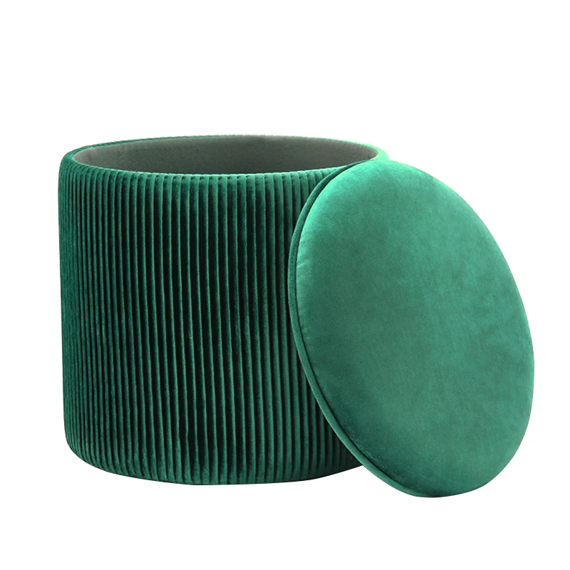 RTS High Quality Furniture Living Room Footstool Grey Velvet Round French Child Cube Ottoman Modern Storage Pouf Coffee Stool