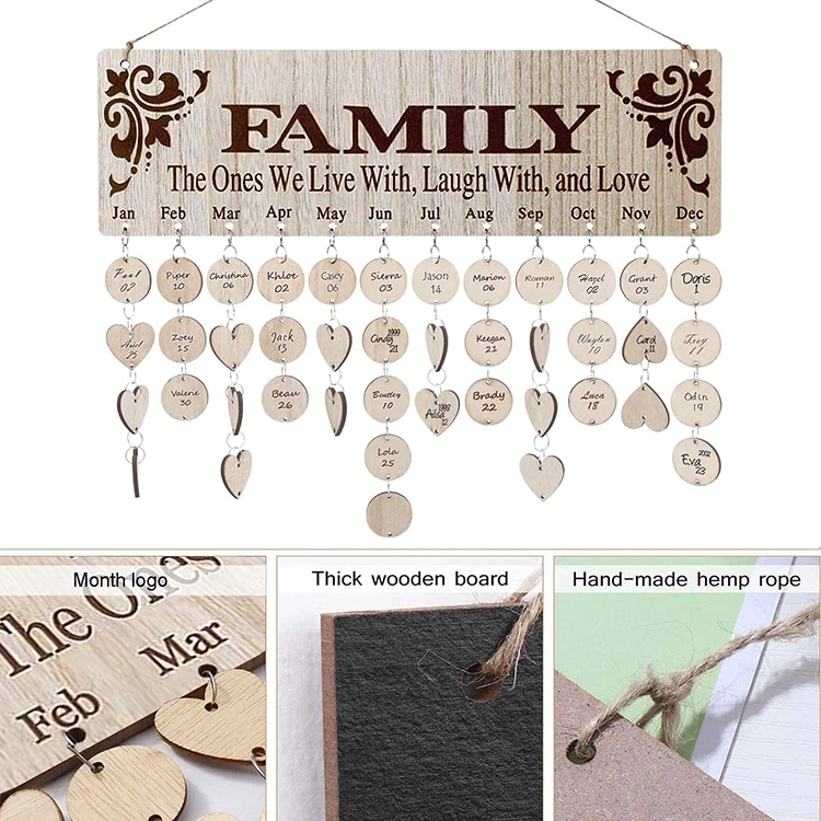 Wood Birthday Reminder Board Friends Family Wooden DIY Calendar