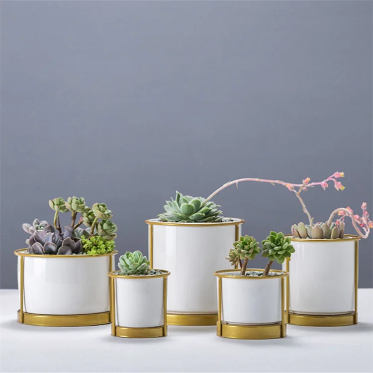 Creative Gold Metal Garden Round Decorative Flower Pots Planters Indoor