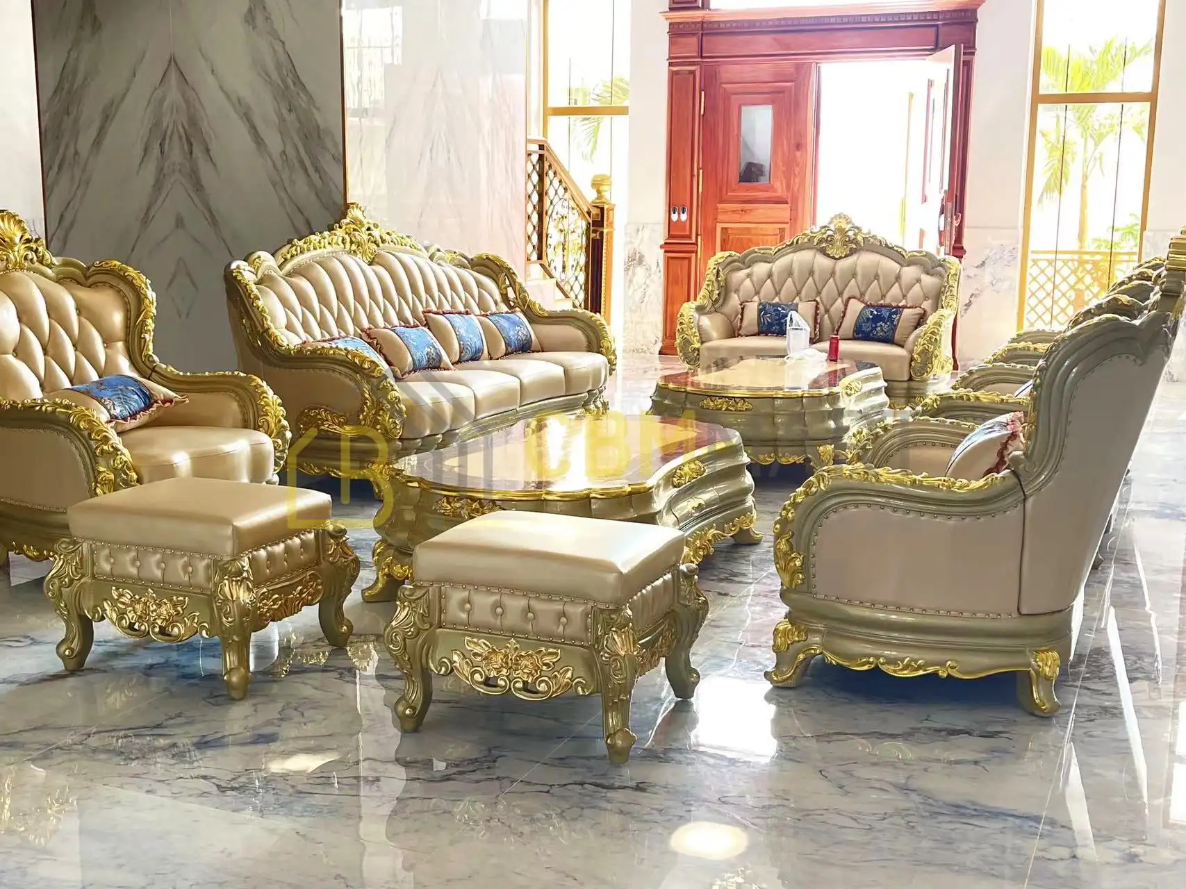 European Style Living Room Genuine Leather Sofa Sets Classical Design ...