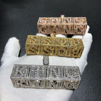Hip Hop Iced Out Full Zircon Rose Gold Plated Mens Jewelry Christmas Gift Custom Name 3D Cube Letter Pendant Necklaces