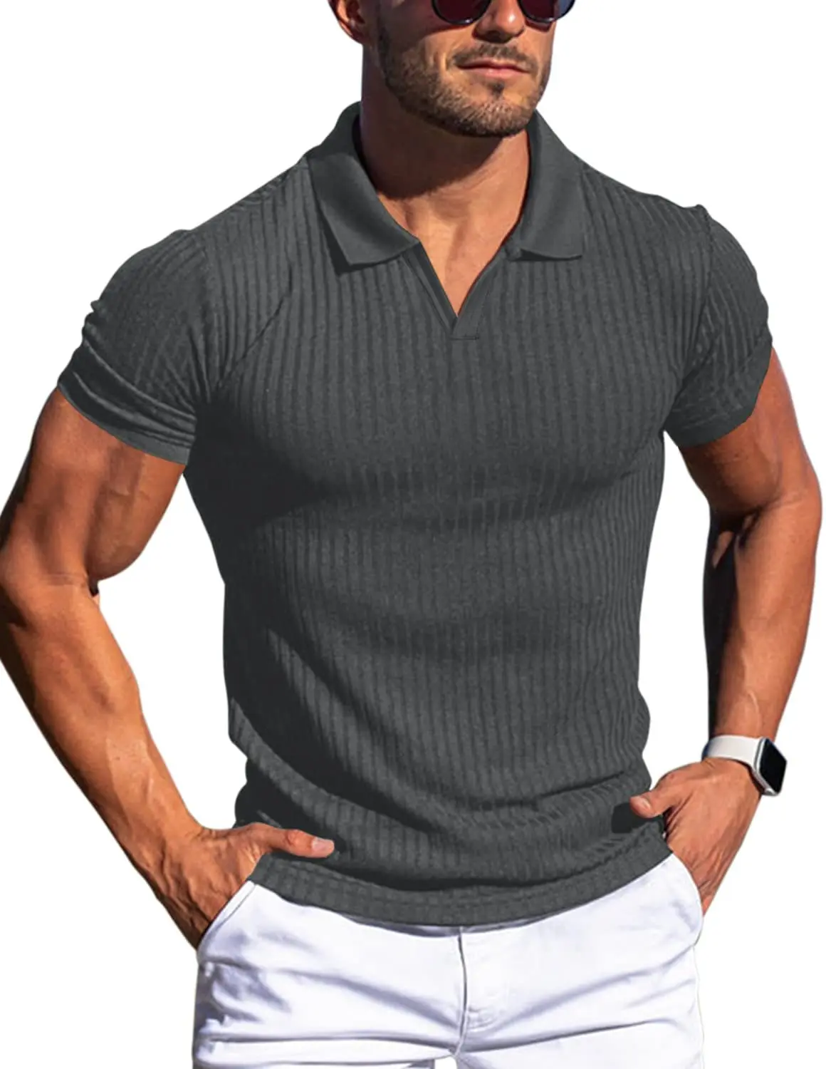 High Quality Breathable Solid Color Slim Fit Casual Sporty Design Men's Short Sleeve Str aperçu 3