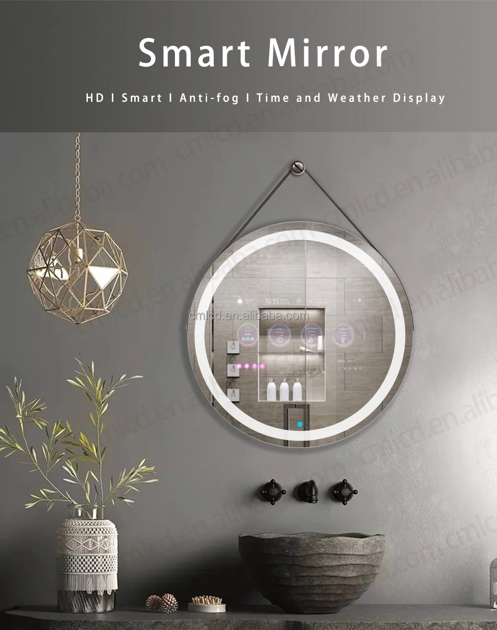 Modern Round Hotel Bathroom Mirror With Led Speaker Decorative Frame ...