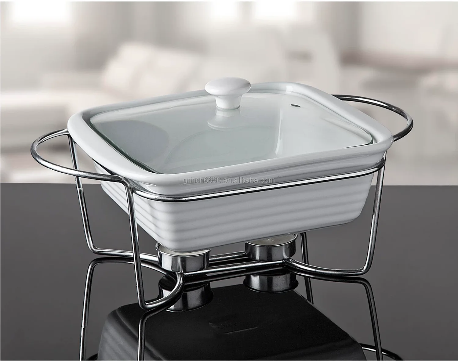 Twin Ceramic Chafing Dish Buffet Set 2 Section Stoneware Chafing