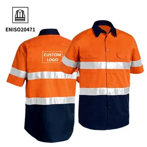 Class 2 Heavy Duty Safety Yellow Orange Mechanic Welding Industrial Construction High Vis Work Wear Men Custom Logo Work Shirts