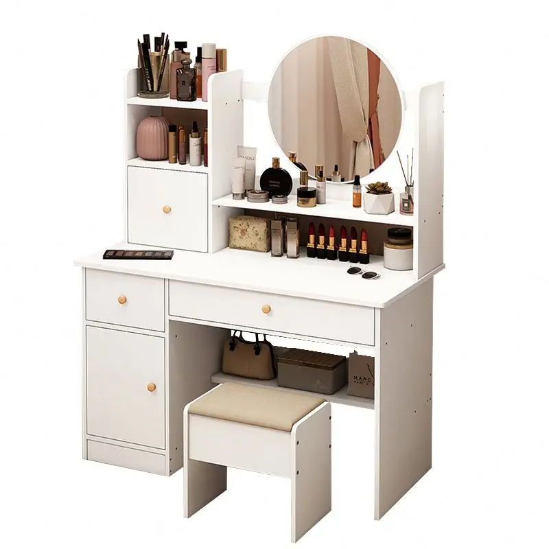 2024 Economical Small Household Storage Makeup Vanity Table Set  Light Mirror Makeup Dressing Table