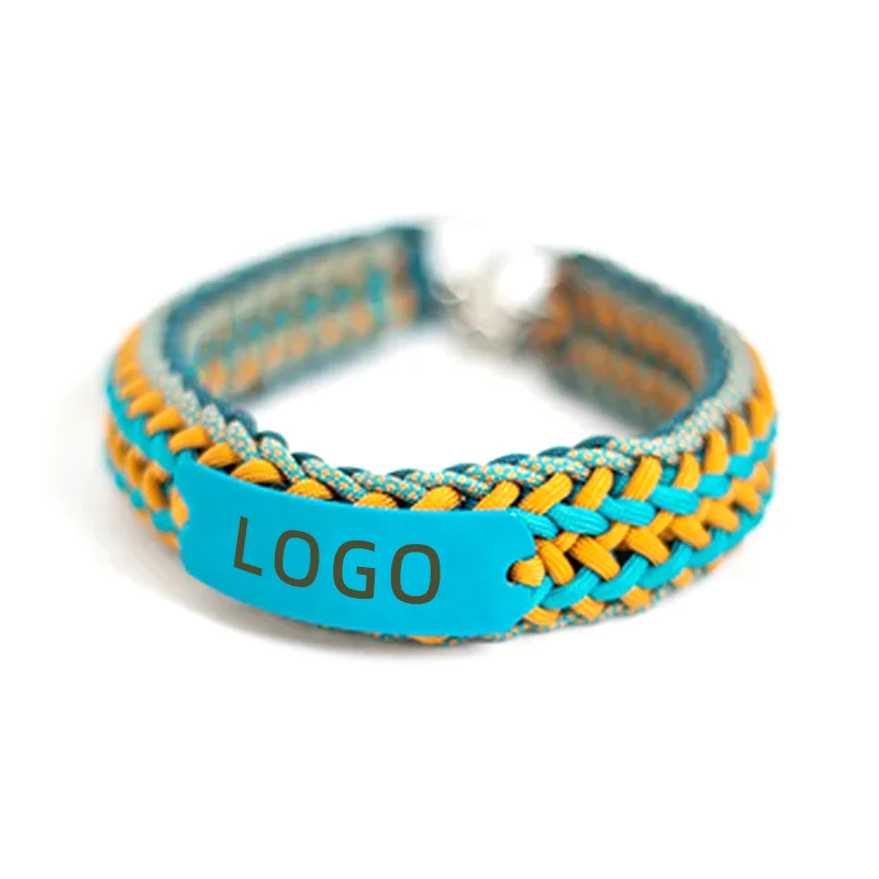 Custom Color Logo Pet Accessories Manufacture Personalized Adjustable Macrame Hand Woven Paracord Pet Dog Collar and Leash Set