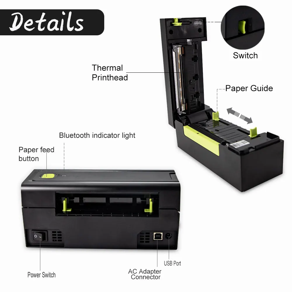 110mm Thermal Shipping Label Printer 4x6 Barcode Sticker bluetooth Printer for Lazada