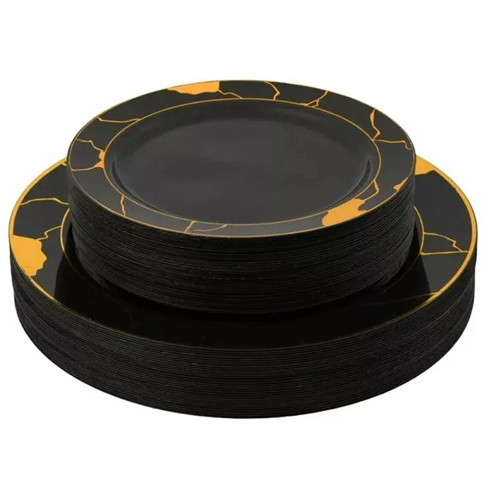 Black And Gold Plastic Plates Dinner Plate And Dessert Plate Sets