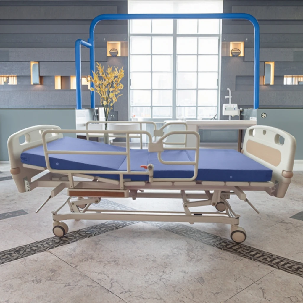 Modern Compact Steel Electric Hospital Bed with Adjustable Foldable Integral Lifting Back Leg Linkage Medical Patient Furniture 4