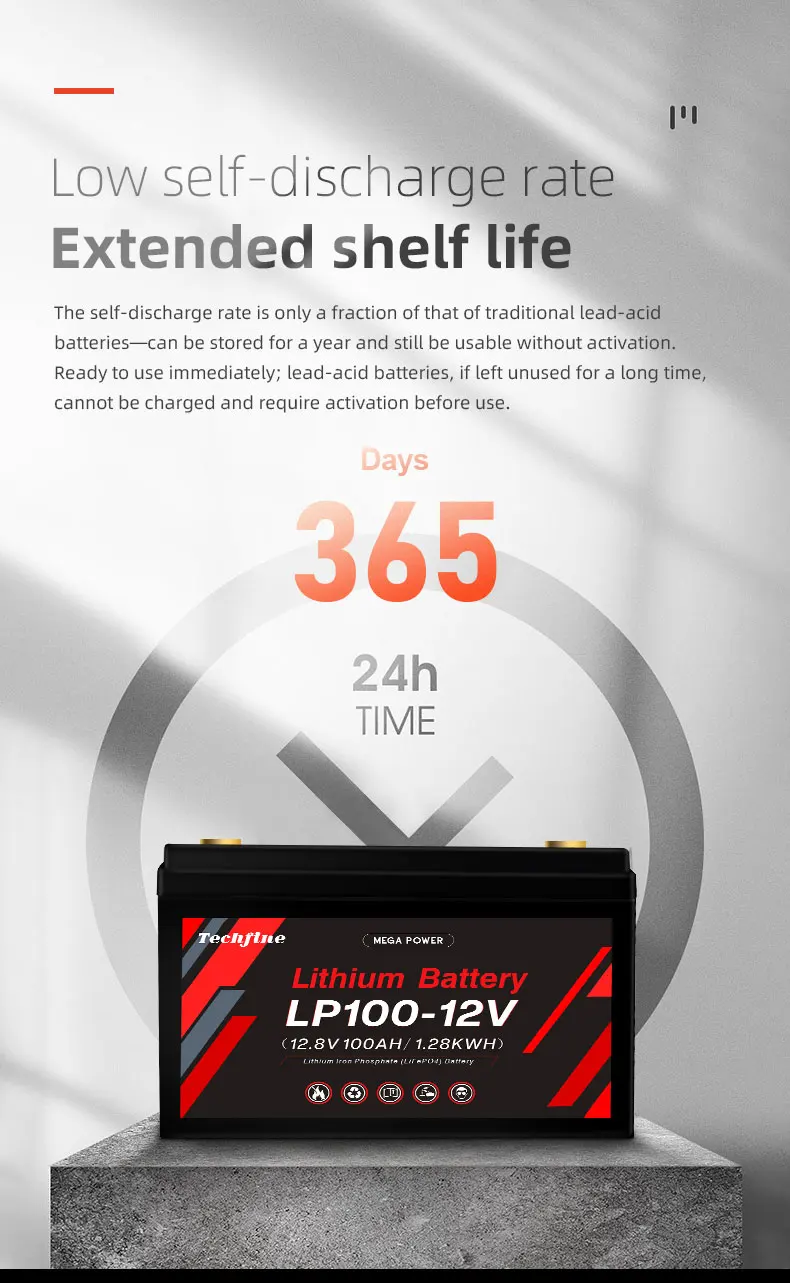 Techfine Lifepo4  Lithium Ion Battery 12V 50Ah 100Ah 200Ah Deep Cycle Battery for Ups Solar Street Lights Home Storage System