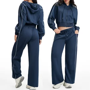 Roregal Women's Rayon Sportswear Custom Logo Loose Pants High Quality Fitting  Long Sleeve Yoga Hooded Jacket Set