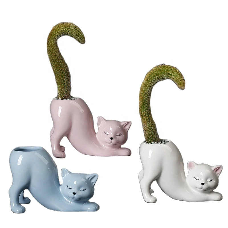 Kreativer Niedlicher Katzenschwanz-Blumentopf aus Keramik Cartoon-Tier  Kreativer Sukkulenten-Affen-Schwanz-Kaktus-Blumentopf