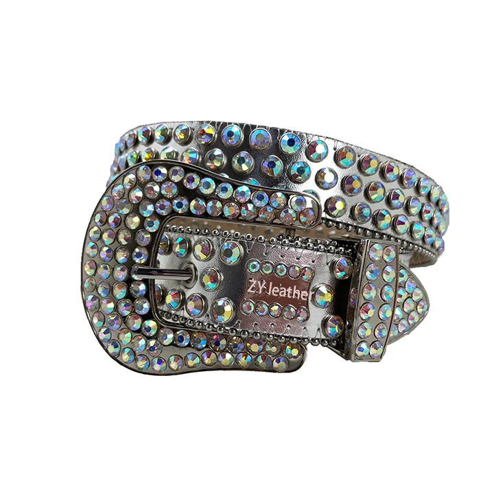 High Quality Western Rhinestone Crystals Design for Men Leather Belt Leather