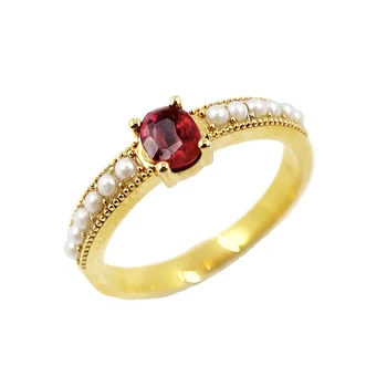 vintage natural red Tourmaline with Pearls gemstone finger jewelry custom 18k real gold ring women