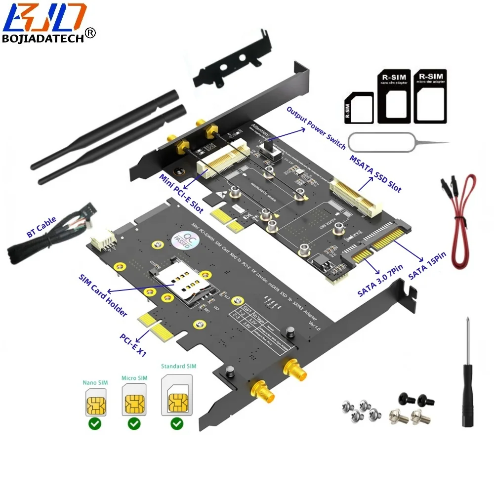 PCI-E 1X to Mini Pcie MSATA SSD Adapter SIM Holder