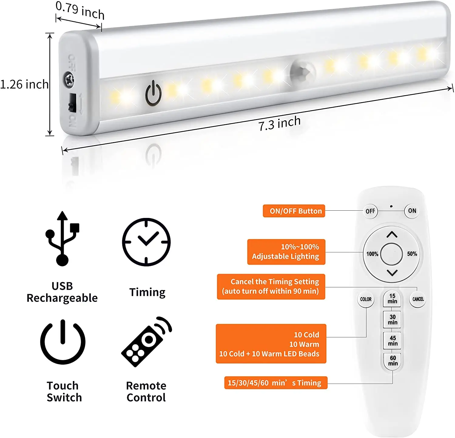 20LED Remote Control Touch Motion Sensor Night Light Closet Lights Rechargeable Dimmable Under Counter Kitchen  Stairs Lighting supplier