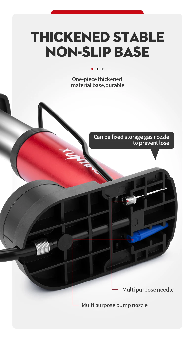 Xunting Best Sell Portable Bicycle Air Pump With Pressure Gauge Mini Foot Pump Mtb Cycling